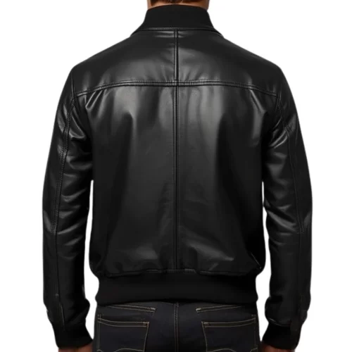 Blouson homme type aviateur en cuir d'agneau noir modèle Jeromy