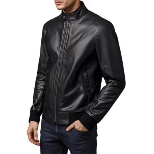 Blouson homme classique en cuir d'agneau noir modèle Juliani