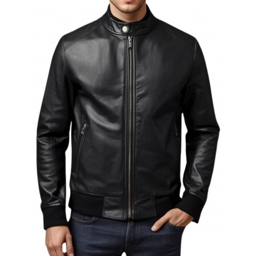 Blouson homme classique en cuir d'agneau noir modèle Juliani