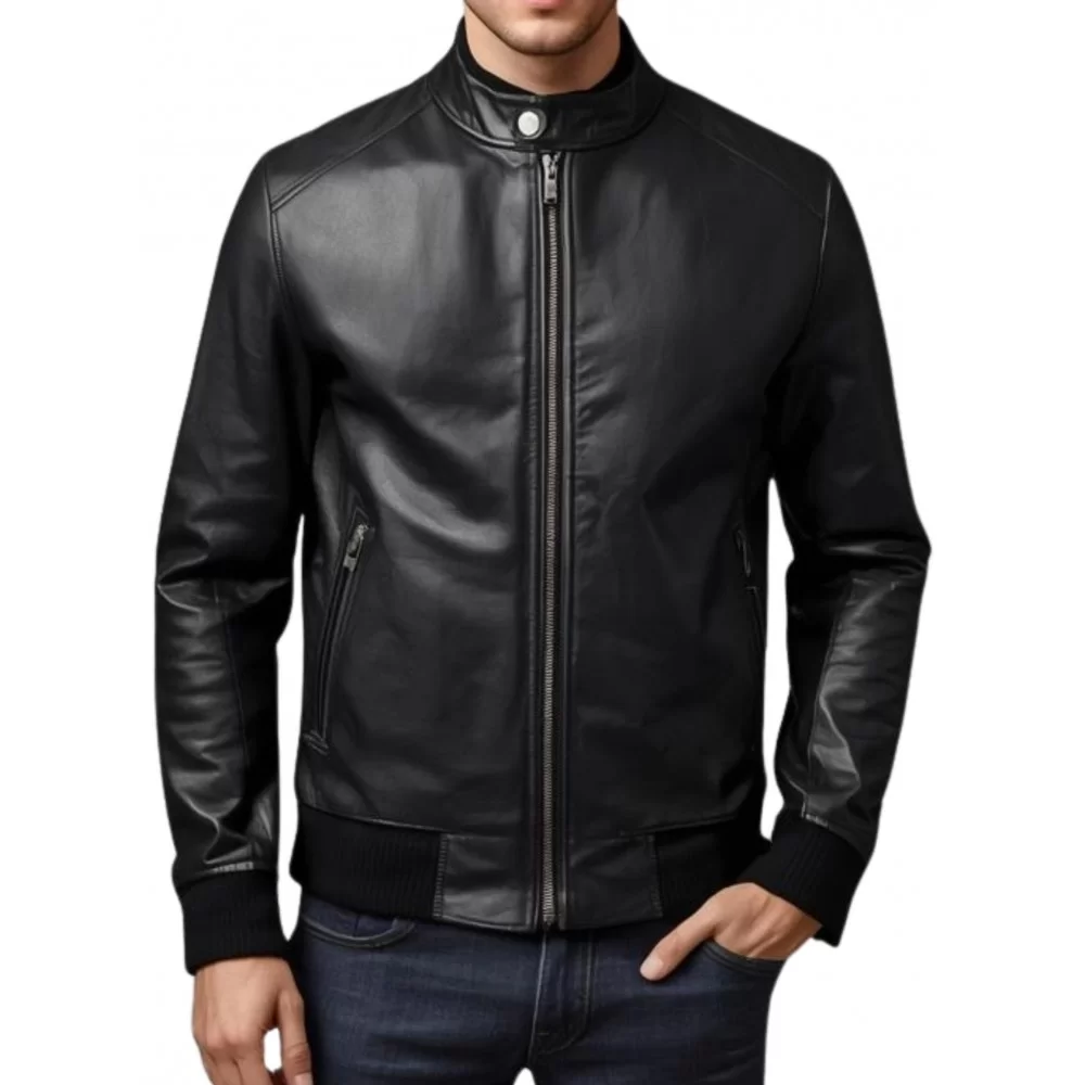 Blouson homme classique en cuir d'agneau noir modèle Juliani
