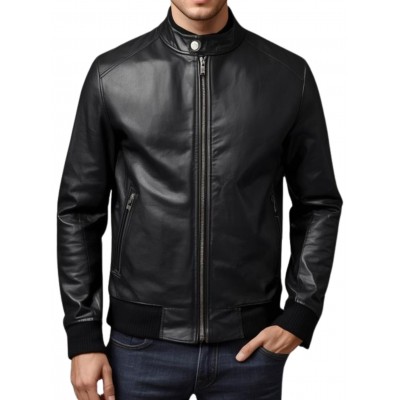 Blouson homme classique en cuir d'agneau noir modèle Juliani