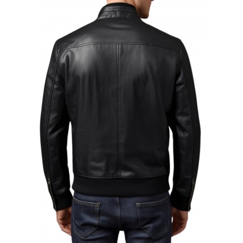Blouson homme classique en cuir d'agneau noir modèle Juliani