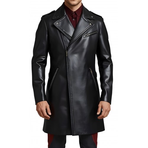 Trois quart cuir homme type coupe perfecto en agneau  noir modèle Aristo