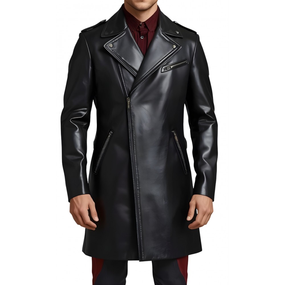 Trois quart cuir homme type coupe perfecto en agneau  noir modèle Aristo