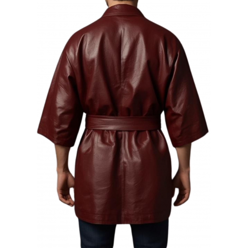 Kimono homme en cuir d'agneau marron ceinture amovible marron modèle Richalo