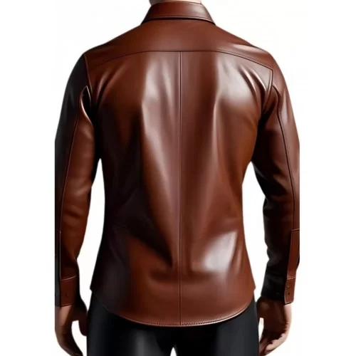 Chemise homme agneau cuir stretch marron modèle Uranus