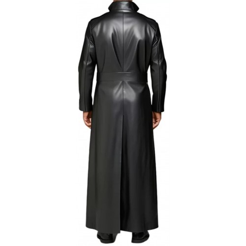 Manteau long homme style Matrix en cuir d'agneau noir fermeture par boutons modèle Goast