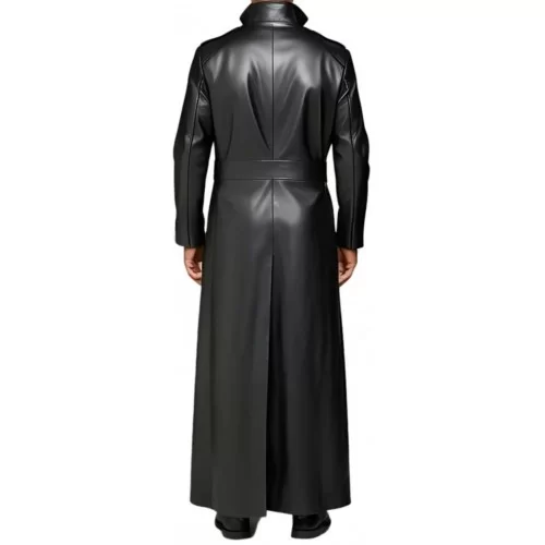 Manteau long homme style Matrix en cuir d'agneau noir fermeture par boutons modèle Goast