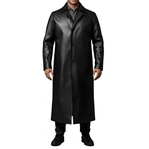 Manteau en cuir homme agneau noir fermeture par boutons modèle Manita
