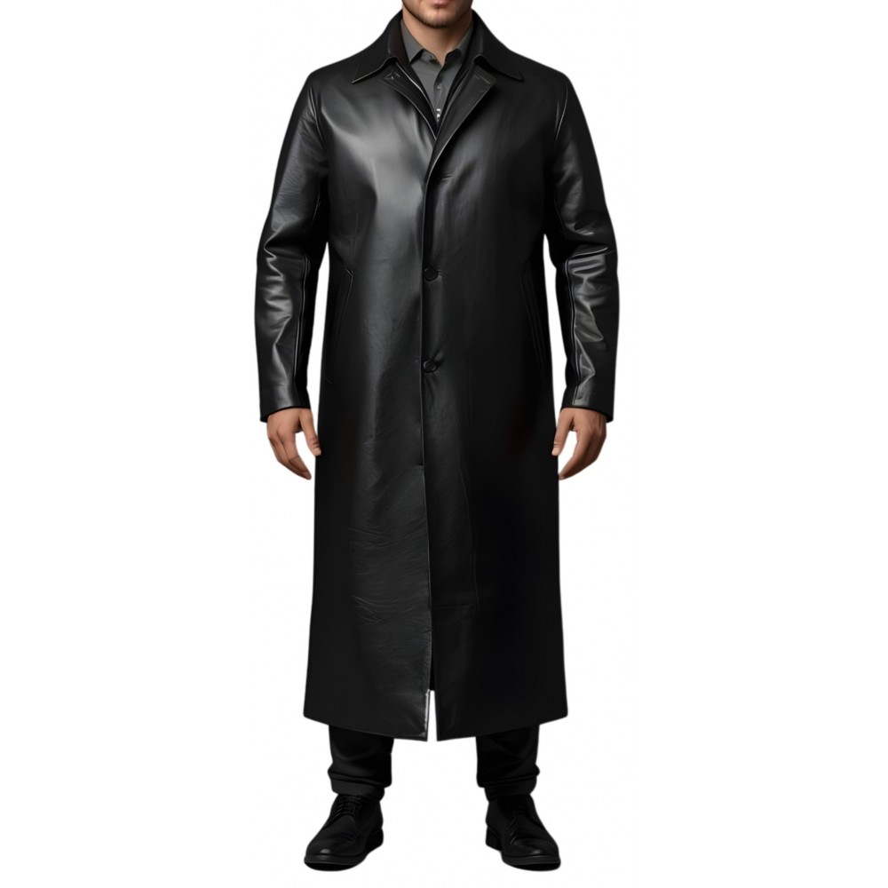 Manteau en cuir homme agneau noir fermeture par boutons modèle Manita