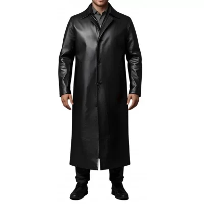 Manteau en cuir homme agneau noir fermeture par boutons modèle Manita
