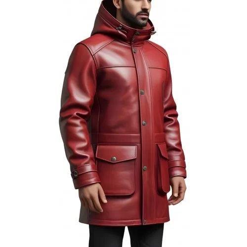 Trois quart veste de combat homme à capuche agneau rouge avec capuche amovible modèle Cibery