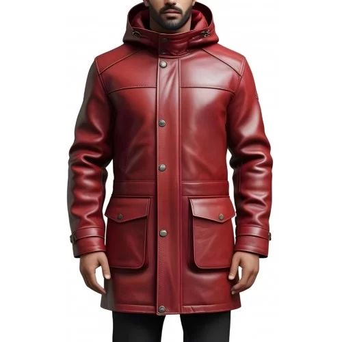 Trois quart veste de combat homme à capuche agneau rouge avec capuche amovible modèle Cibery