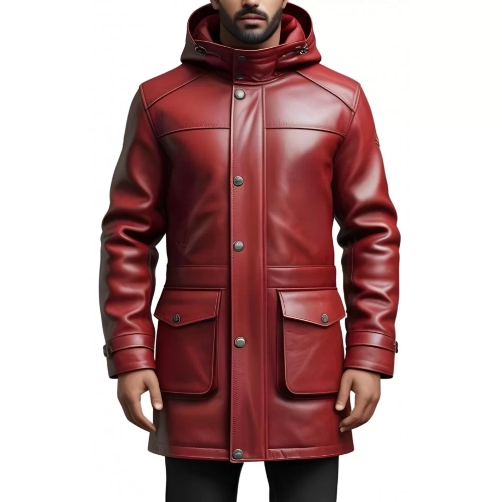 Trois quart veste de combat homme à capuche agneau rouge avec capuche amovible modèle Cibery