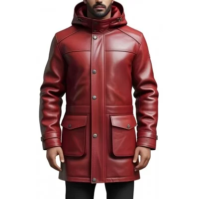 Trois quart veste de combat homme à capuche agneau rouge avec capuche amovible modèle Cibery