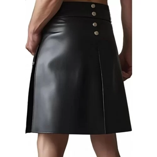 Kilt jupe gladiateur en cuir d'agneau noir avec rivets ronds en métal argent modèle Naomi