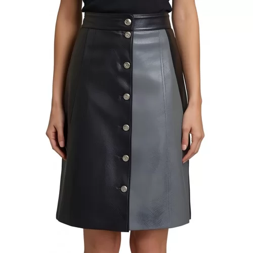 Jupe mi longue en cuir d'agneau bicolore noir et gris modèle Tinéma