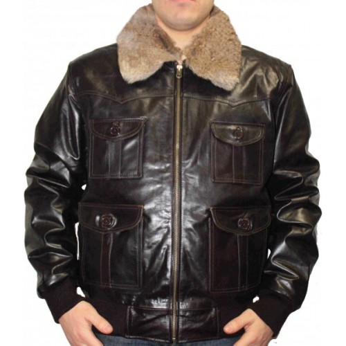 Blouson aviateur marron vintage col fourrure amovible modèle David