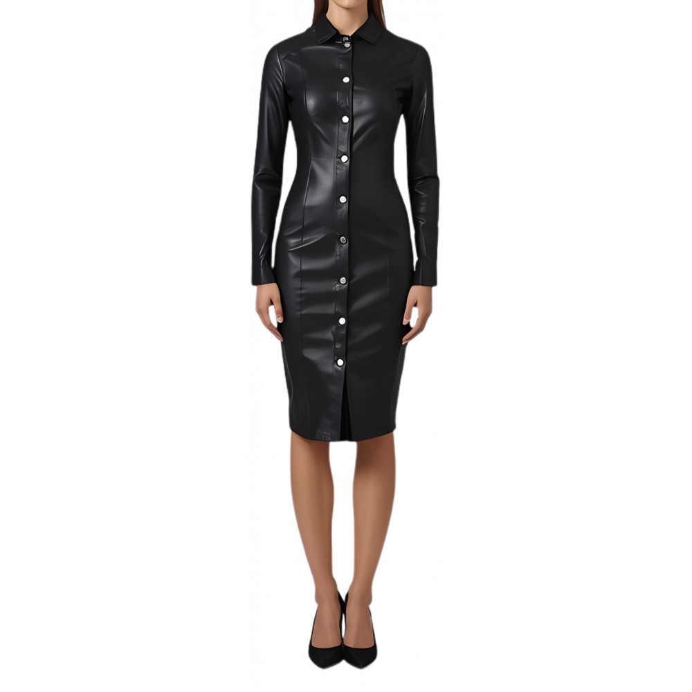 Robe longue en cuir d'agneau stretch noir modèle Tamore