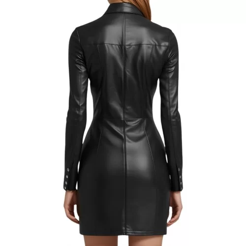 Robe mi longue en cuir d'agneau stretch noir modèle Mamoure