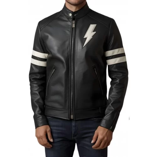 Blouson homme en cuir d'agneau bicolore noir et blanc modèle Wily