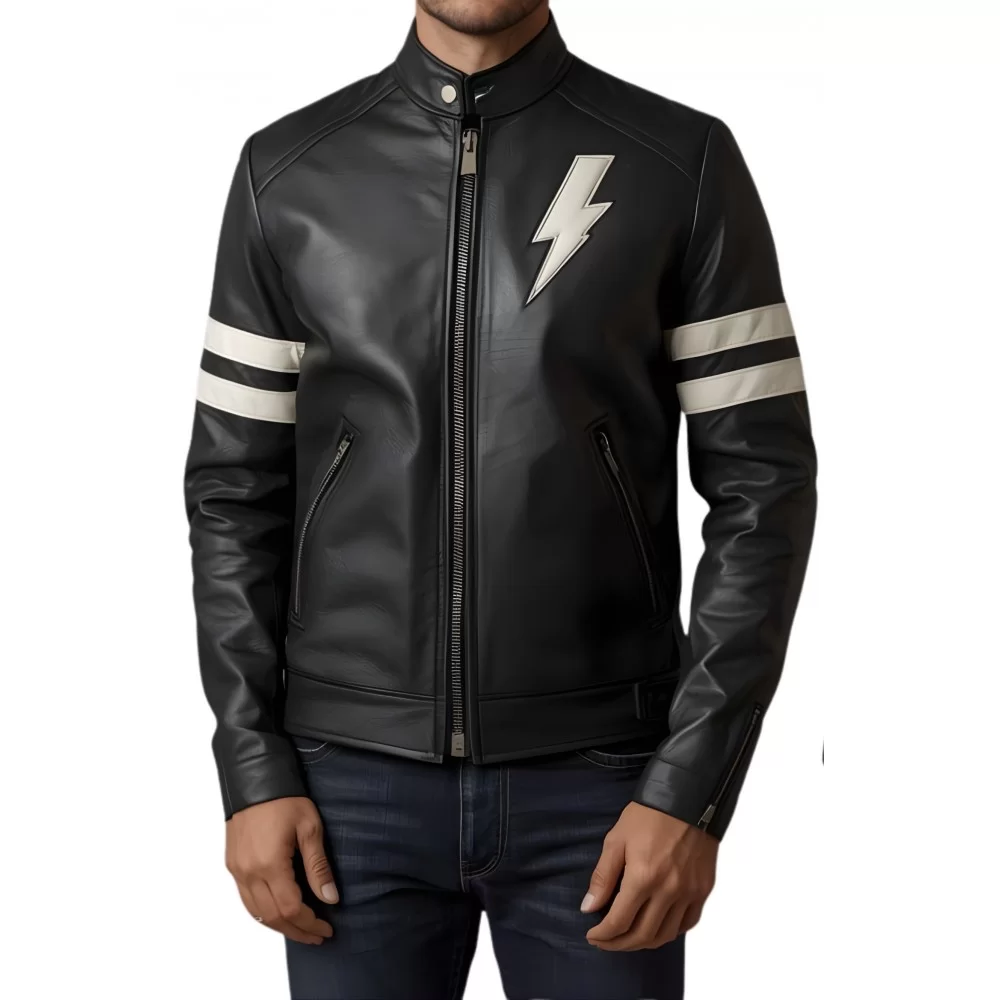 Blouson homme en cuir d'agneau bicolore noir et blanc modèle Wily Blouson homme en cuir d'agneau bicolore noir et blanc modèle Wily