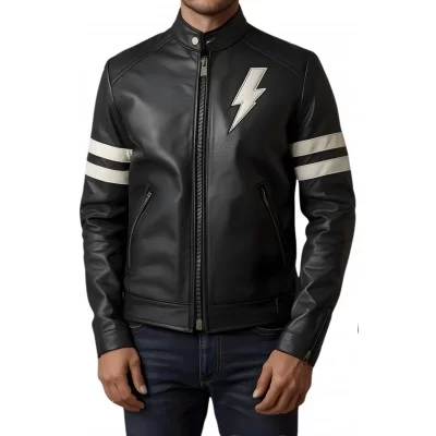 Blouson homme en cuir d'agneau bicolore noir et blanc modèle Wily