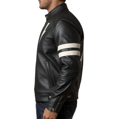 Blouson homme en cuir d'agneau bicolore noir et blanc modèle Wily