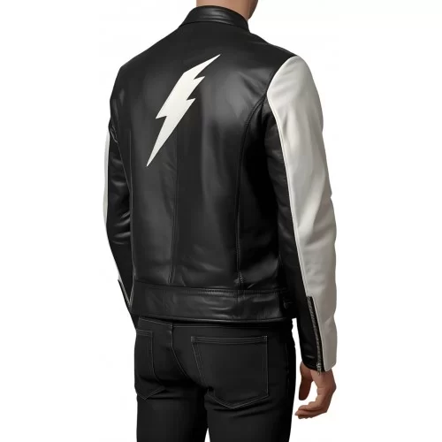 Blouson homme en cuir d'agneau bicolore noir et blanc modèle Éclair