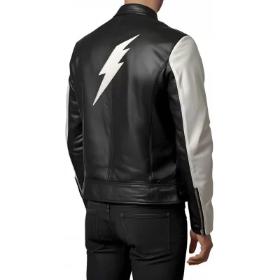 Blouson homme en cuir d'agneau bicolore noir et blanc modèle Éclair