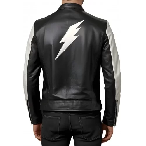 Blouson homme en cuir d'agneau bicolore noir et blanc modèle Éclair