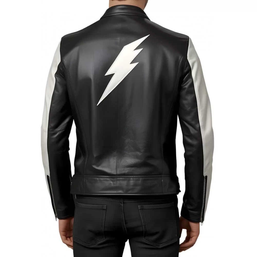 Blouson homme en cuir d'agneau bicolore noir et blanc modèle Éclair Blouson homme en cuir d'agneau bicolore noir et blanc modèle Éclair