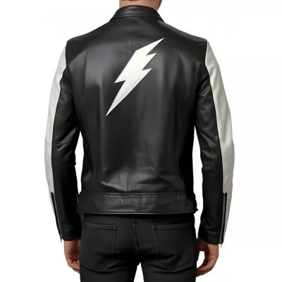 Blouson homme en cuir d'agneau bicolore noir et blanc modèle Éclair