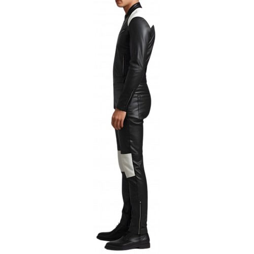 COMBINAISON HOMME EN CUIR D'AGNEAU STRETCH NOIR ET BLANC MODELE BRIZZY