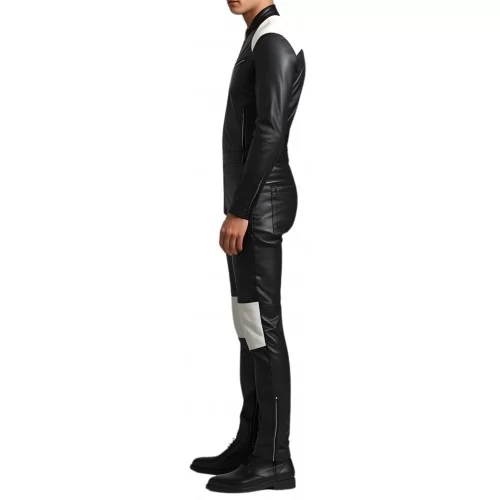 COMBINAISON HOMME EN CUIR D'AGNEAU STRETCH NOIR ET BLANC MODELE BRIZZY