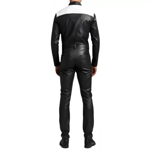 COMBINAISON HOMME EN CUIR D'AGNEAU STRETCH NOIR ET BLANC MODELE BRIZZY