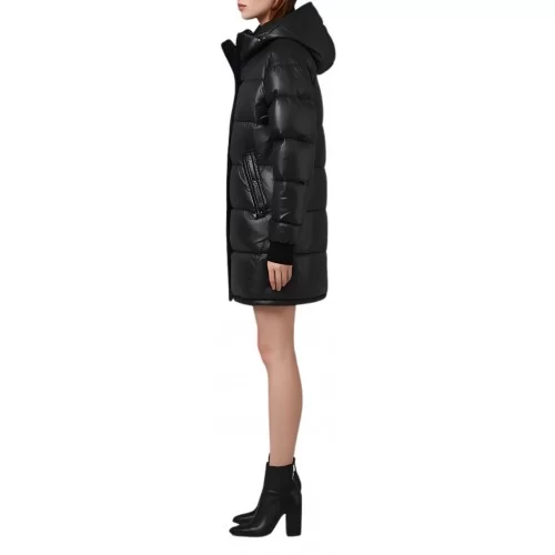 Doudoune trois quart femme en cuir d'agneau plongé avec capuche modèle Azerrale