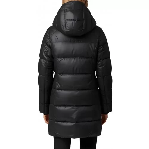 Doudoune trois quart femme en cuir d'agneau noir avec capuche amovible modèle Désirée