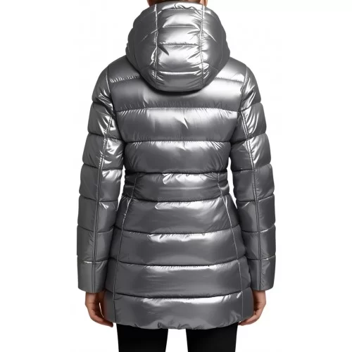 Doudoune en agneau métallisé gris argent avec capuche modèle Samantha