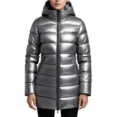 Doudoune en agneau métallisé gris argent avec capuche modèle Samantha