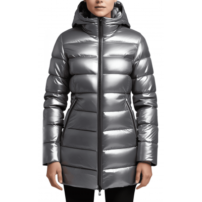 Doudoune en agneau métallisé gris argent avec capuche modèle Samantha