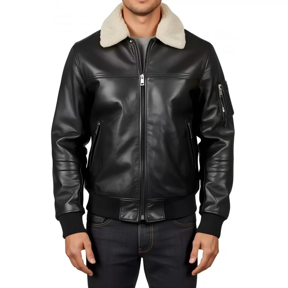 Blouson cuir aviateur homme en mouton noir col amovible en mouton véritable blanc modèle Planeur Blouson cuir aviateur homme en mouton noir col amovible en mouton véritable blanc modèle Planeur