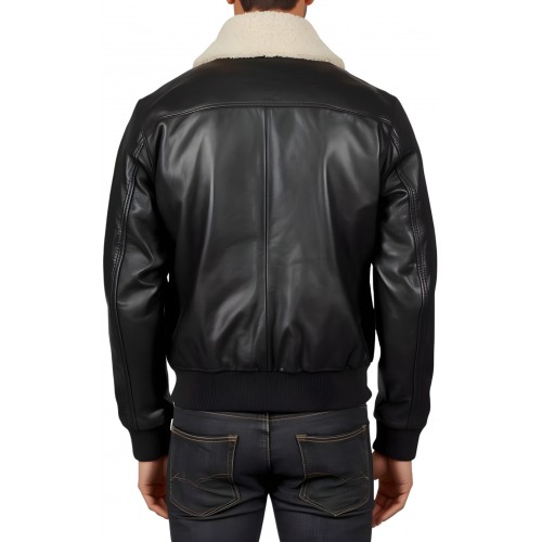 Blouson cuir aviateur homme en mouton noir col amovible en mouton véritable blanc modèle Planeur