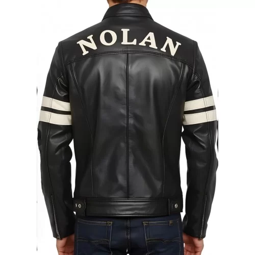 Blouson personnalisable prénom homme en cuir d'agneau bicolore noir et blanc modèle Initial