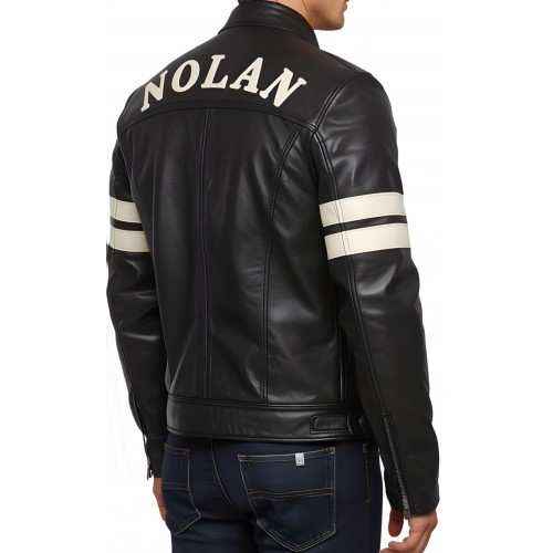 Blouson personnalisable prénom homme en cuir d'agneau bicolore noir et blanc modèle Initial