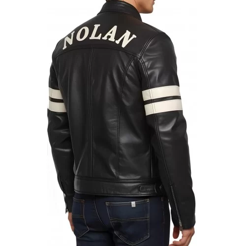 Blouson personnalisable prénom homme en cuir d'agneau bicolore noir et blanc modèle Initial