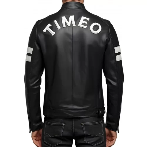 Blouson personnalisable prénom homme en cuir d'agneau bicolore noir et blanc modèle Nomy