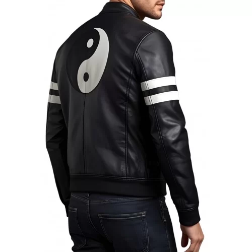 Blouson homme en cuir d'agneau bicolore noir et blanc modèle YinYang