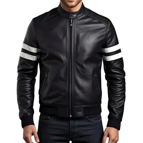 Blouson homme en cuir d'agneau bicolore noir et blanc modèle YinYang