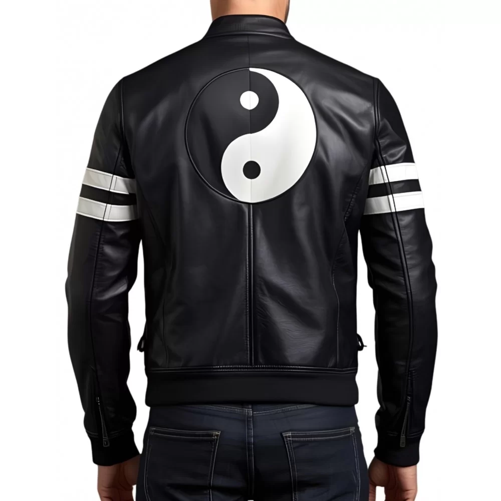 Blouson homme en cuir d'agneau bicolore noir et blanc modèle YinYang Blouson homme en cuir d'agneau bicolore noir et blanc modèle YinYang